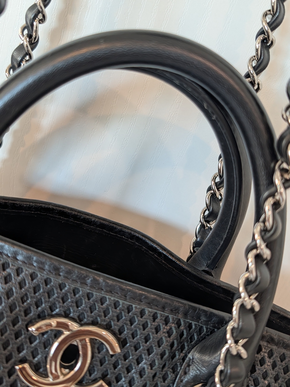 Chanel Black Calfskin Perforated Leather Tote - Picture 4 of 12